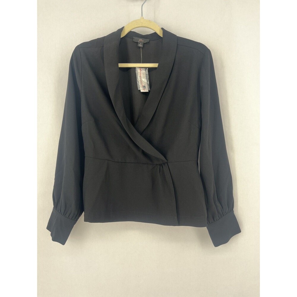 NWT J.Crew Black Solid Crepe V-Neck Wrap Long Sleeve Blouse Women's 10 Corpcore